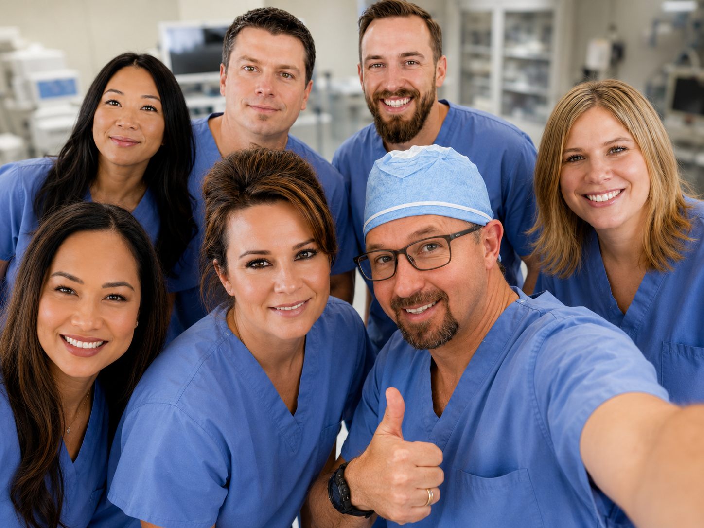 A smiling team of Green Anesthesia CRNAs and anesthesia professionals